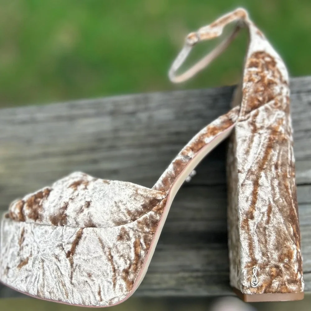 Sam Edelman Ariane Platform Sandal 9.5 Champagne Velvet Y2K Glam Block Heel